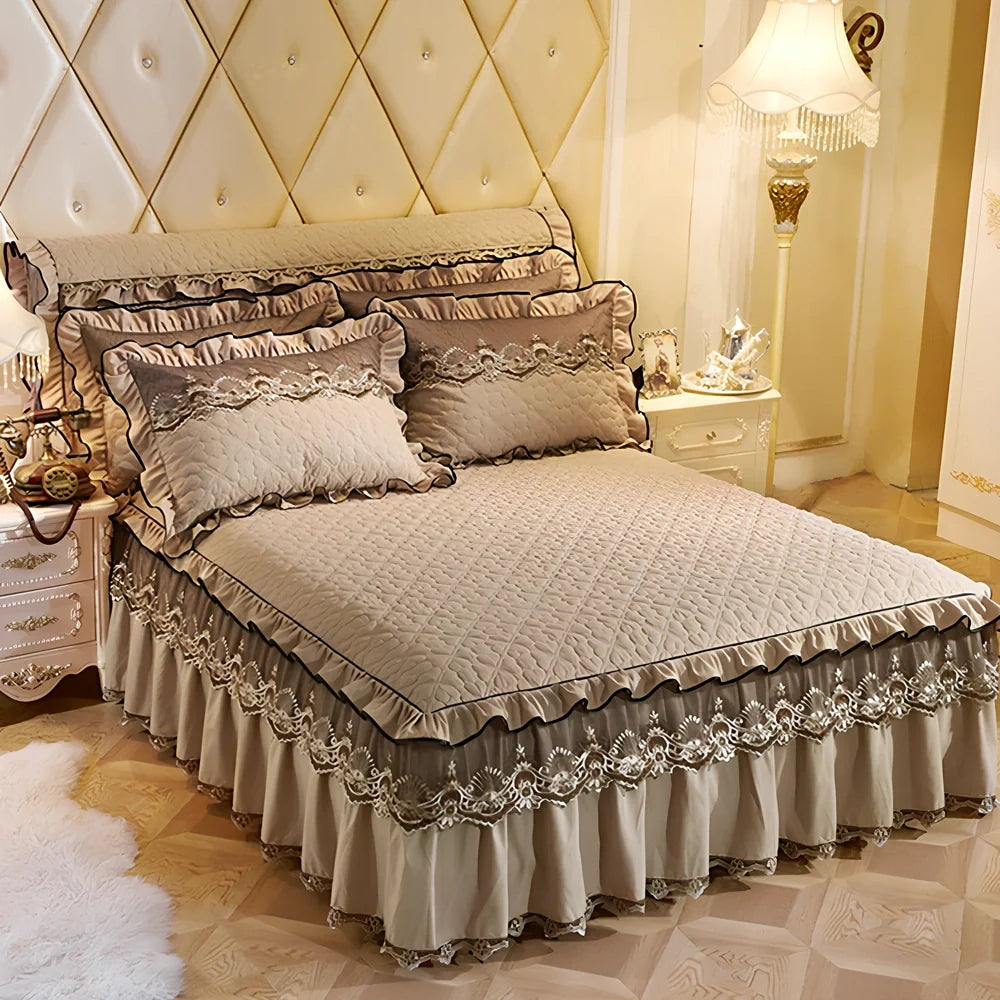 Quilted lace bed skirt with embroidery detailing and 1.8m circumference for Simmons beds