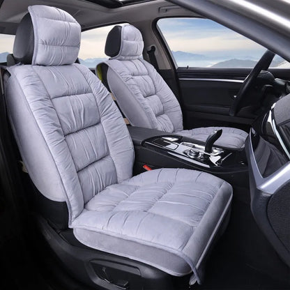 Winter short plush car seat cushion set in grey with wool cotton filler for cold weather driving
