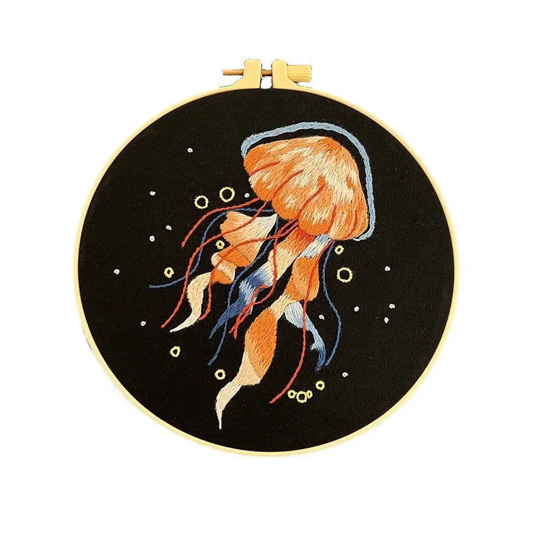 Handmade embroidery jellyfish pendant marine design fabric with cartoon pattern and elasticity options