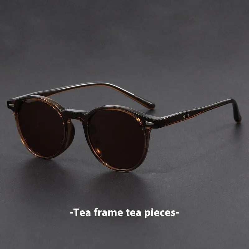 Ultra-light round frame retro sunglasses with polarised grey lenses in multiple colour options