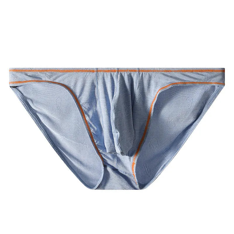 Men's ice silk modal underwear with butt-lift design shown in multiple colour options