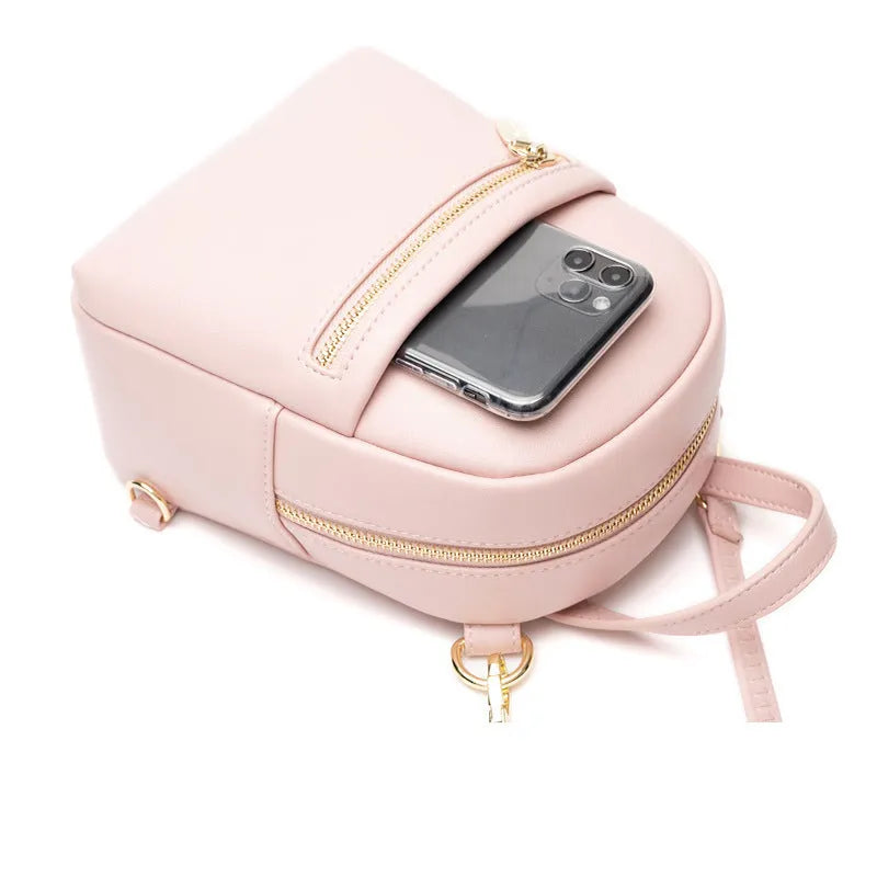 Soft PU mini backpack with three-dimensional pocket showing internal mobile phone bag organisation
