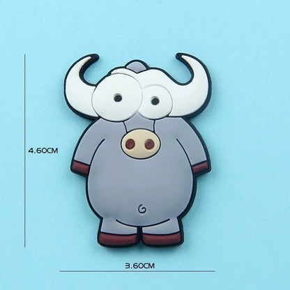 Nine PVC soft rubber cartoon animal fridge stickers including monkey, crocodile, leopard, lion, zebra, elephant, giraffe, and ostrich.