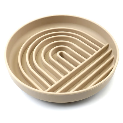 Silicone slow feeder bowl for dogs with lick mat design in beige, charcoal ash, grey blue, mango yellow, mustard green, or red