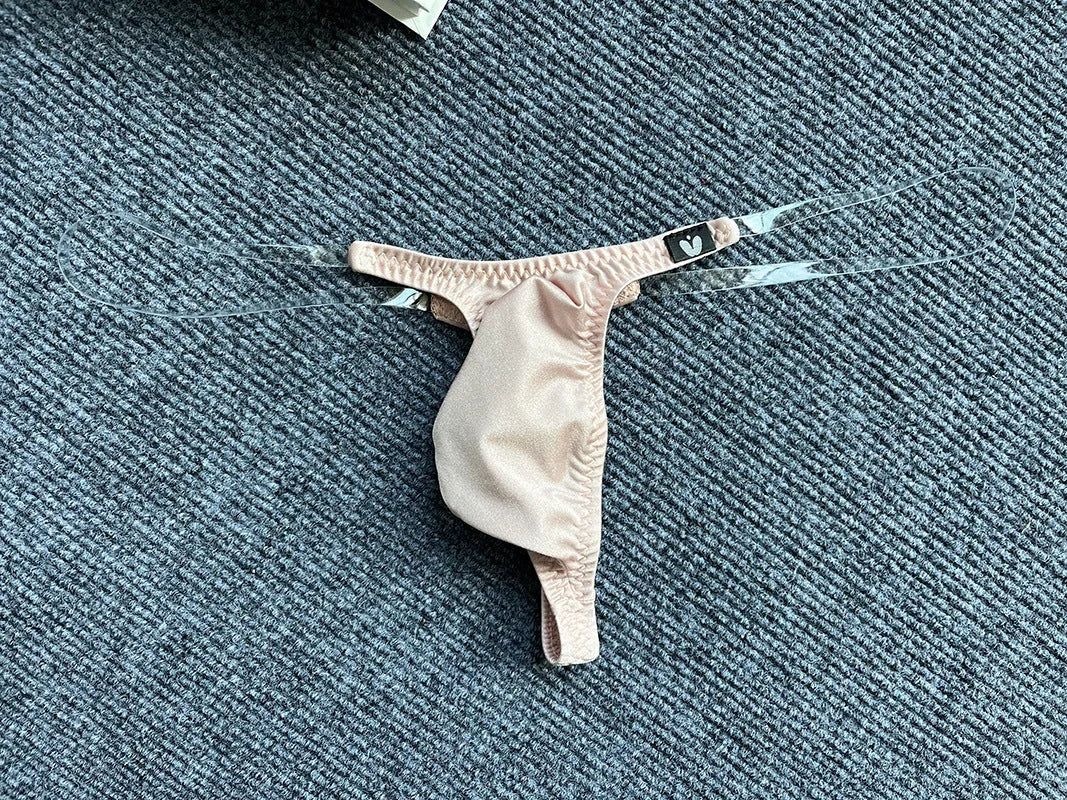 Invisible transparent belt low waist pouch underpants in nylon, T-back style, available in six colours and sizes M to XXL