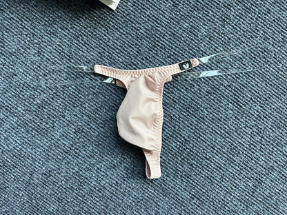 Invisible transparent belt low waist pouch underpants in nylon, T-back style, available in six colours and sizes M to XXL