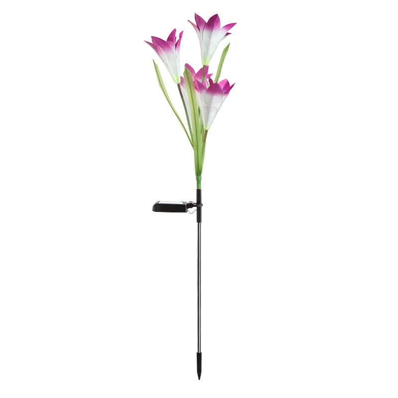 Colourful solar-powered LED lawn lamp in a flower shape for garden decoration.