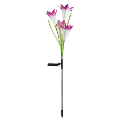 Colourful solar-powered LED lawn lamp in a flower shape for garden decoration.