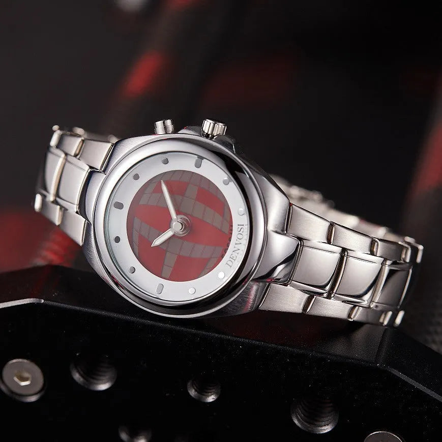 Men's Y2K style digital dual display watch with red face and alloy strap