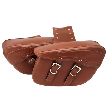 Retro black PU leather motorcycle side box saddlebag mounted on a bike.