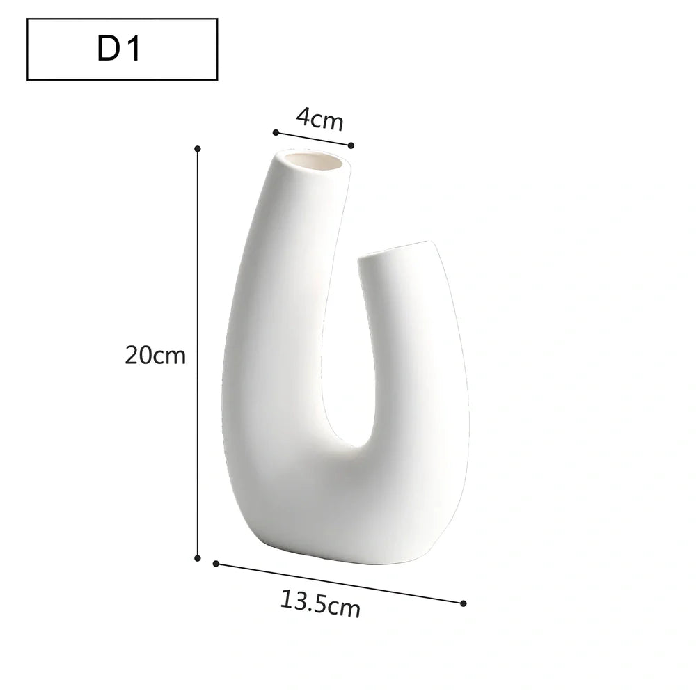 Geometric handmade ceramic vase with painted surface, 18-25cm height, modern minimalist design