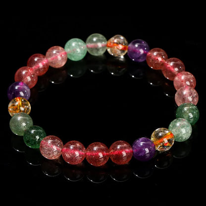 Natural strawberry quartz women's bracelet with round geometric beads in 7mm, 8mm, 9mm sizes.