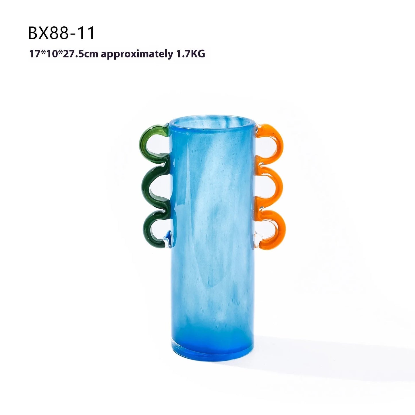 Handmade straight glass vase with a gradient colour effect and polished surface in a Nordic modern style.