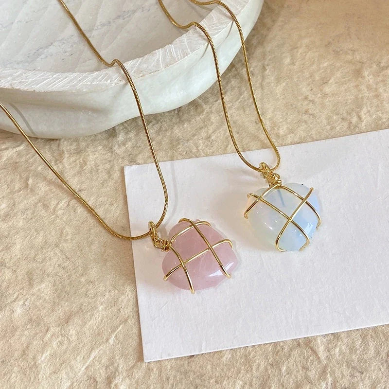 Elegant gold-plated moonstone necklace with a heart-shaped pendant, perfect for fashionable women and girls