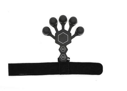 Black and grey silicone 5-finger rehabilitation hand trainer for adult fitness and strength training