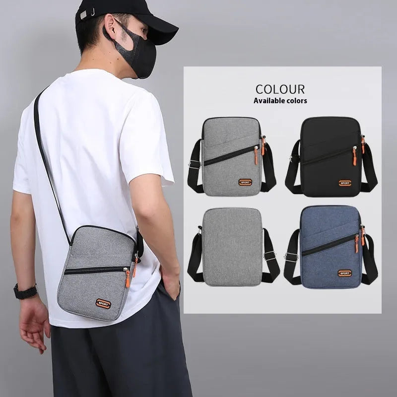 Ultra-light Oxford cloth commuter crossbody bag in solid colour with contrast stitching.