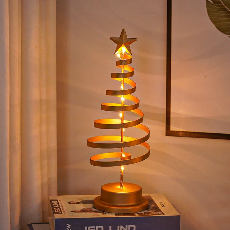 Festive LED Christmas tree lamp with a warm, glowing spiral design made of premium metal materials