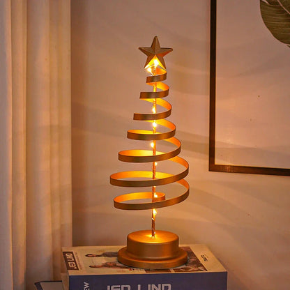 Festive LED Christmas tree lamp with a warm, glowing spiral design made of premium metal materials