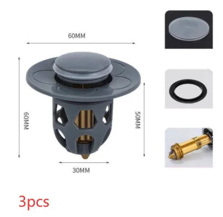 Copper core bouncing washbasin drain plug with universal 1.1-1.5 inch head in metallic finish