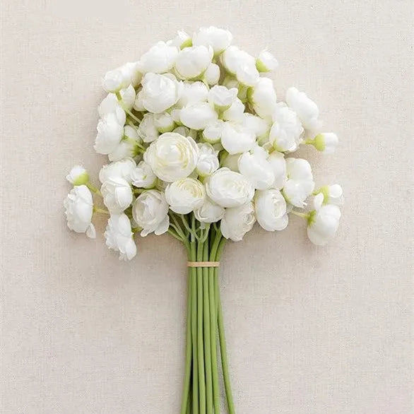 35cm tall silk floral plug with 24 pink and white tea rose camellia flower heads for wedding decoration