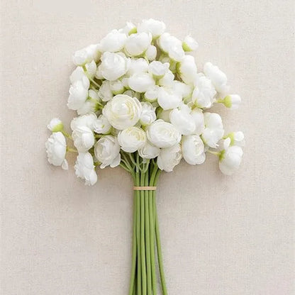 35cm tall silk floral plug with 24 pink and white tea rose camellia flower heads for wedding decoration