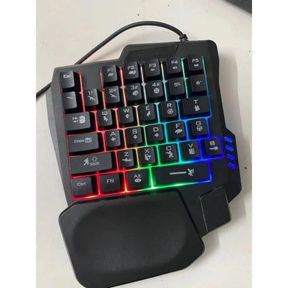 Single-handed mechanical keyboard and mouse peripheral set with ABS plastic construction