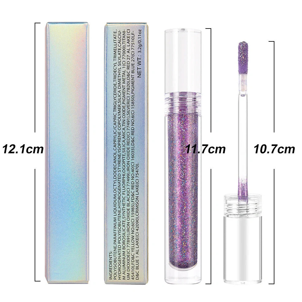 15 Colour Laser Lip Lacquer tubes showing waterproof formula with laser powder technology