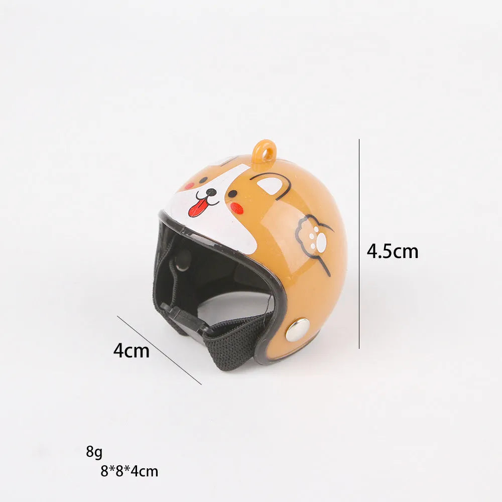 Small hard plastic helmet with elastic straps and sponge lining, designed for a chicken or bird to wear.