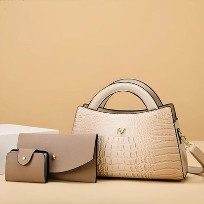 Women's square crossbody bag in crocodile pattern PU leather, showing internal organiser pockets.
