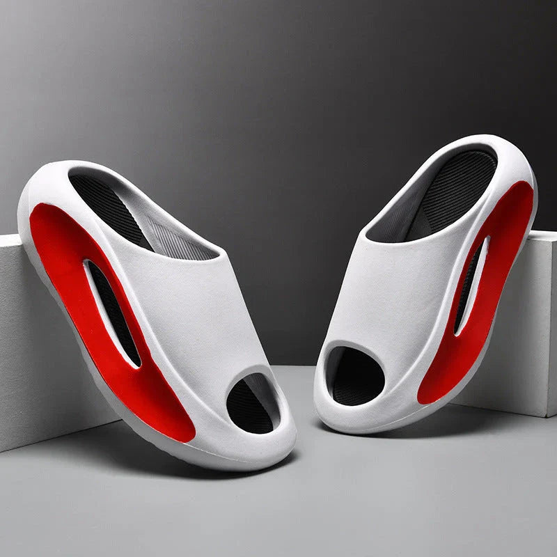 Stylish unisex beach slippers with peep-toe design in various colors including black, white, and khaki