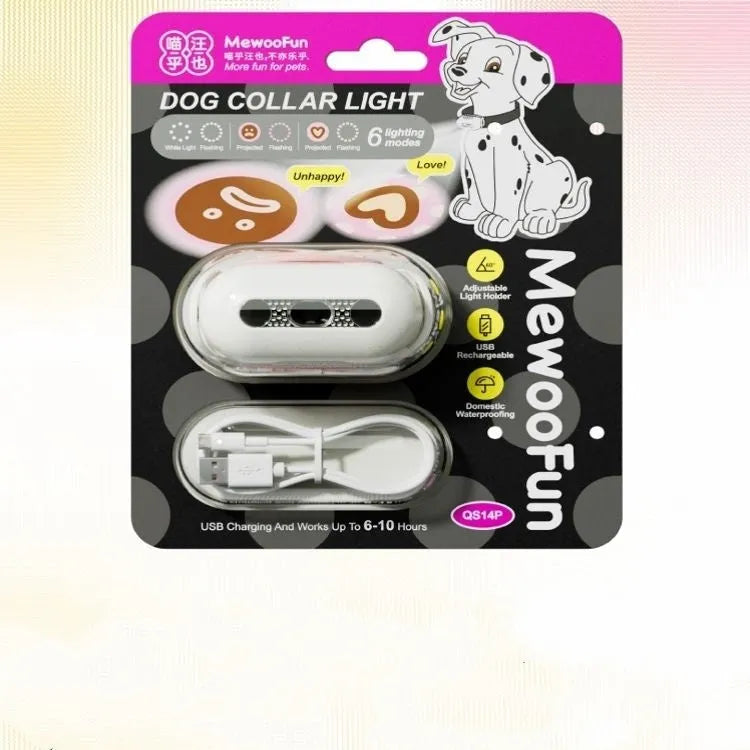 Rechargeable LED dog luminous collar with hanging lamp ring in four colour options