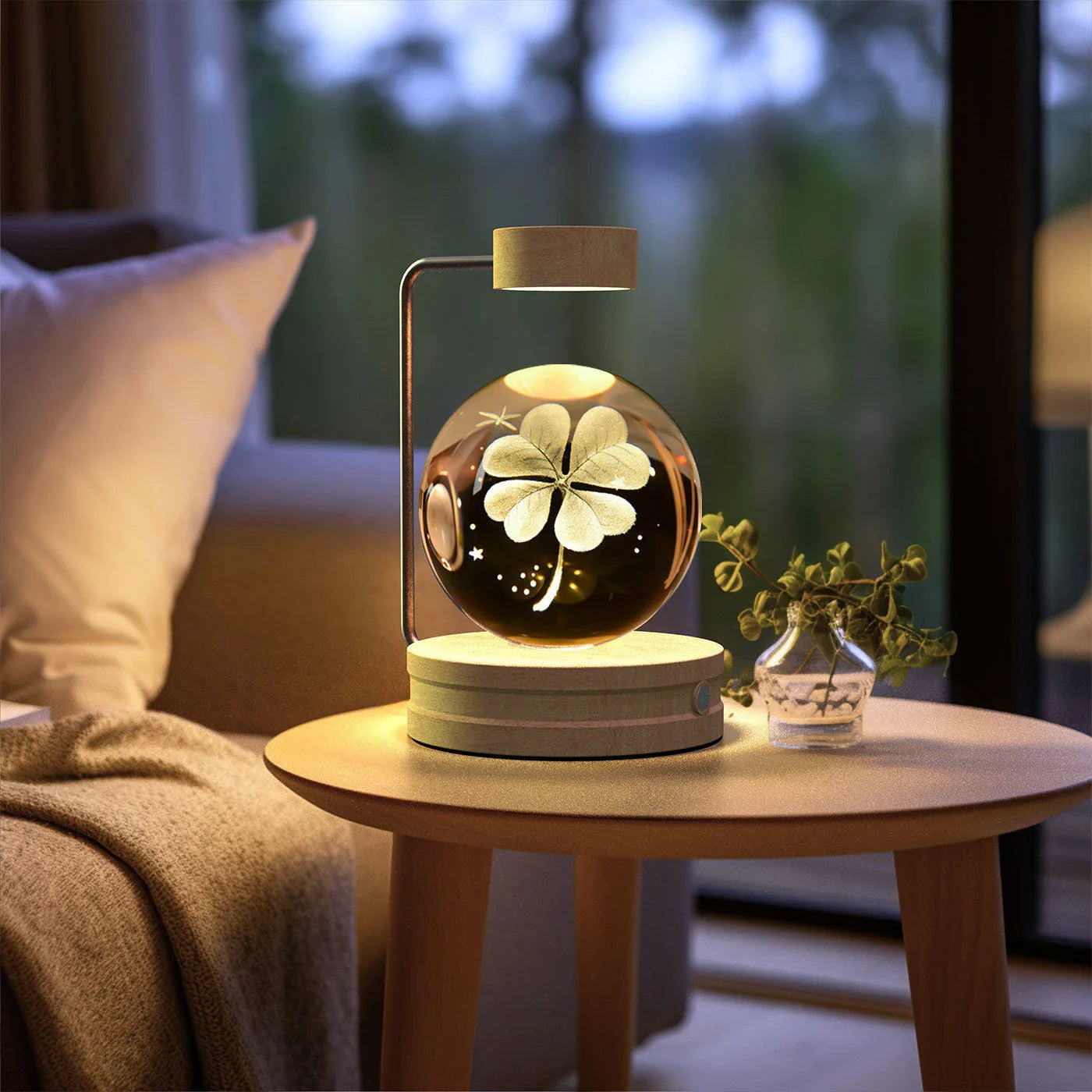 Crystal Ball Cosmic Dinosaur Indoor Night Light with USB Power and Warm Bedside Lighting