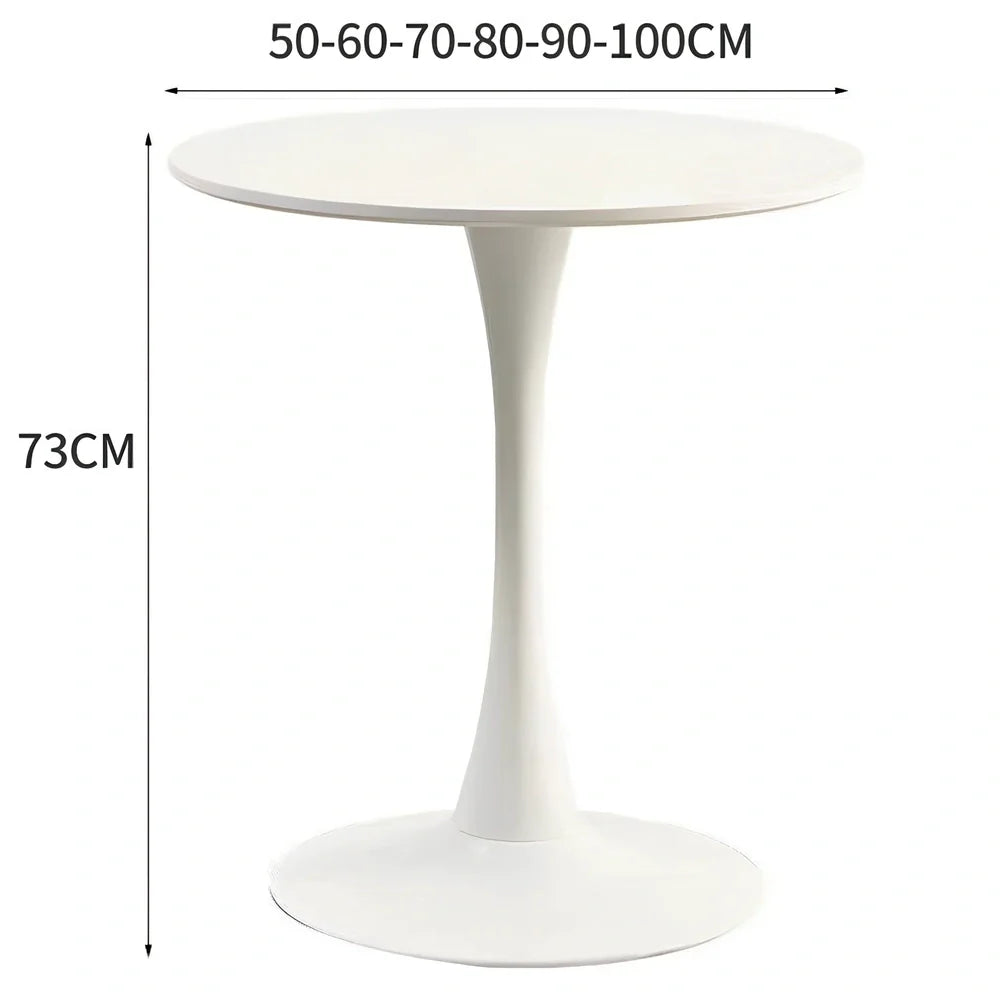 Scandinavian style conference table with folding chairs in white finish, 60cm diameter