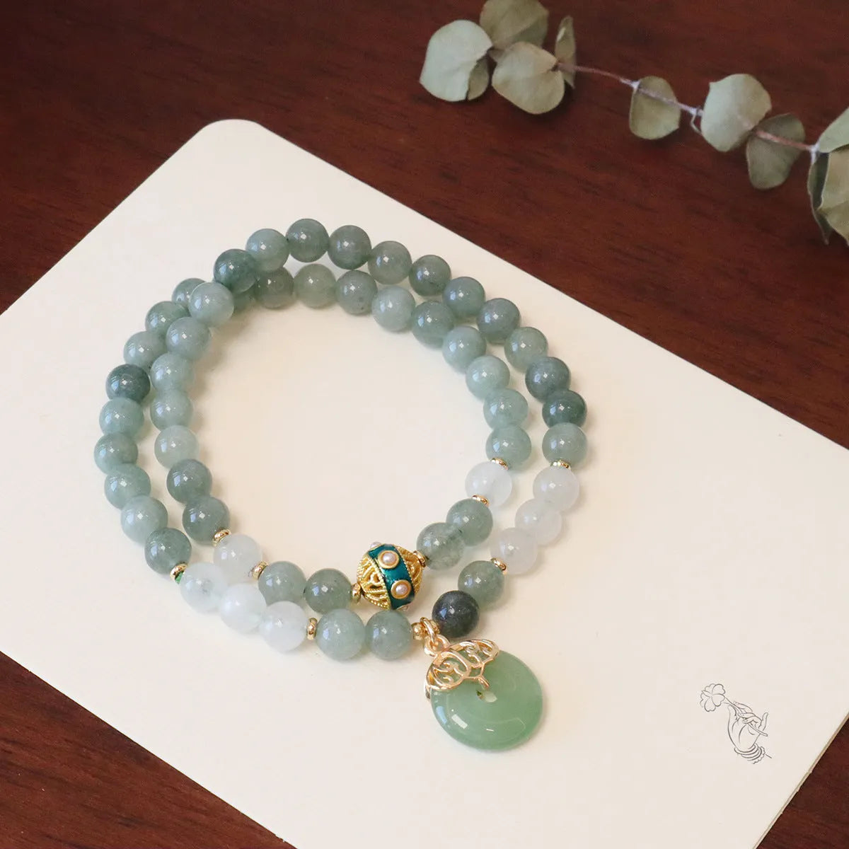 Myanmar jade safety buckle pendant bracelet with crystal accents in New Chinese Style design