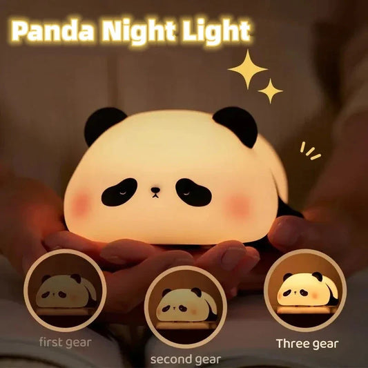 Adorable panda night light with soft, adjustable glow and rechargeable design