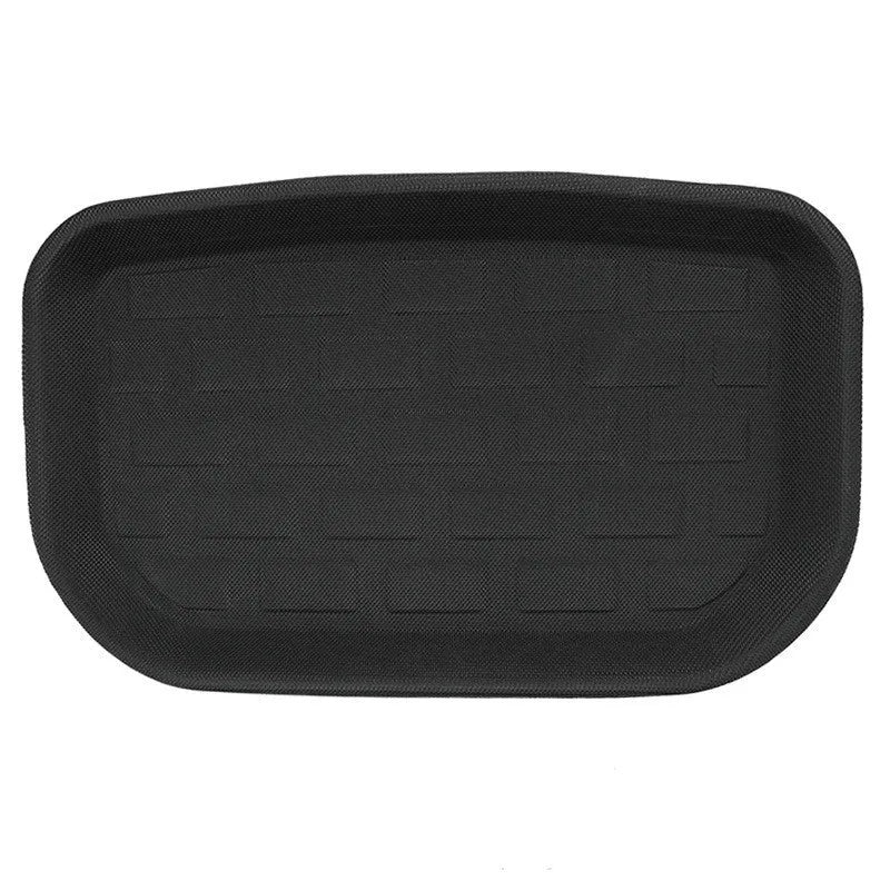 TPR floor mat set for Tesla Model Y showing foot mats, storage box mat, and tailbox mats