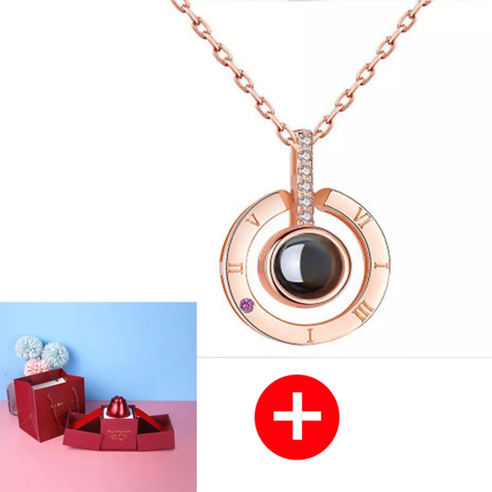 Valentine's Day Metal Rose Jewelry Gift Box Necklace with adjustable crystal necklace and maroon gift box
