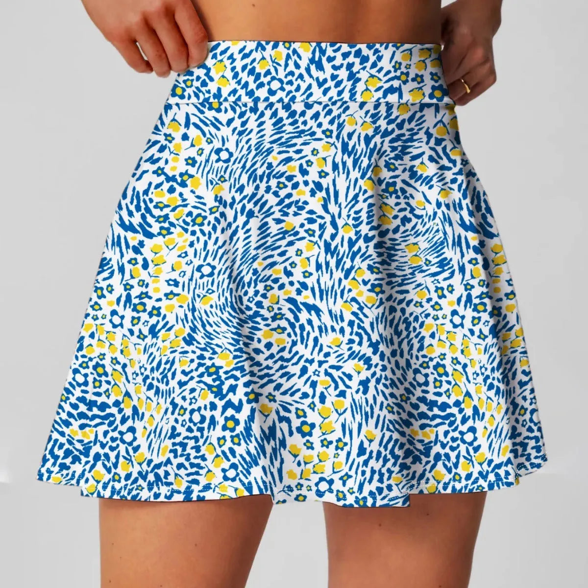 Women's high waist half-length sports skirt in blue, shown for golf tennis badminton.
