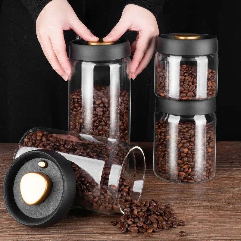 Premium vacuum sealed glass canister set for coffee and dry food storage