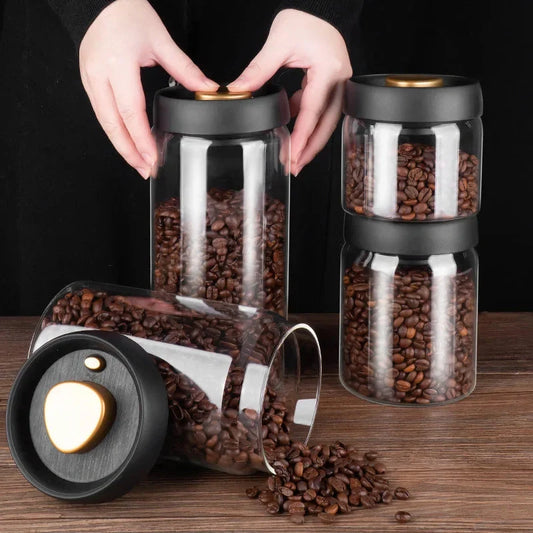 Premium vacuum sealed glass canister set for coffee and dry food storage