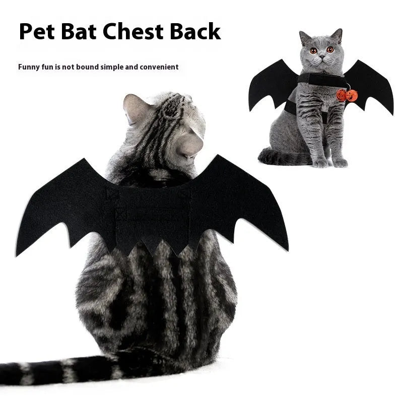 Halloween Felt Pet Costume Clothing and Accessories Set with Bat Wings and Bell in Black Wings or Red Brown Bell Colour for Small Medium Large Dogs and Cats