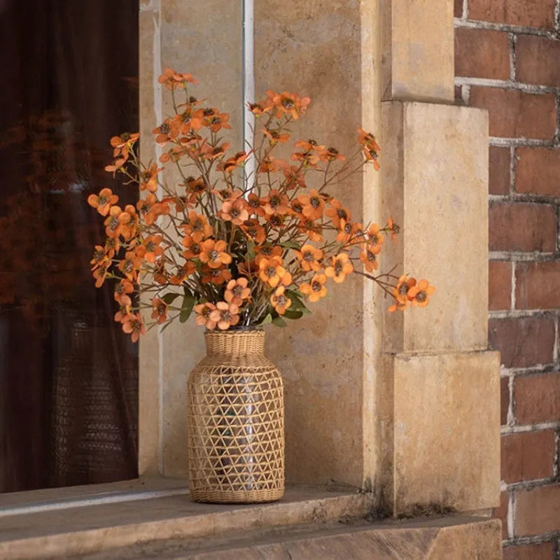 Bundle of four artificial dried flowers in orange, white, pink, and champagne colours for rustic decor