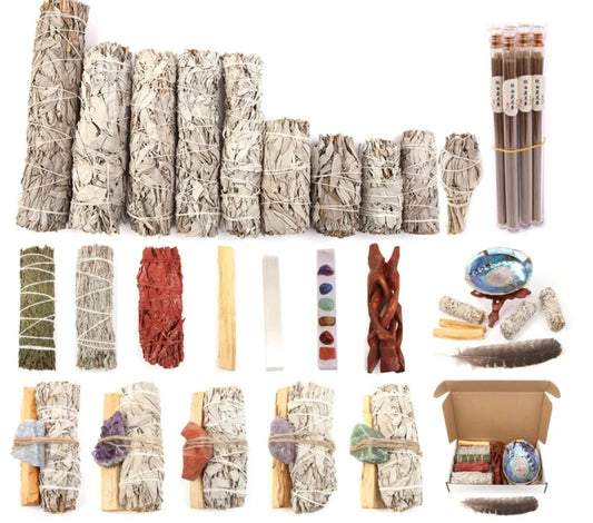 White sage and red rose petal aromatherapy incense bundle measuring 15-20cm