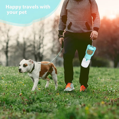 2 in 1 dog water bottle with food container in green, pink or white, 350ml or 550ml, leak proof portable pet dispenser