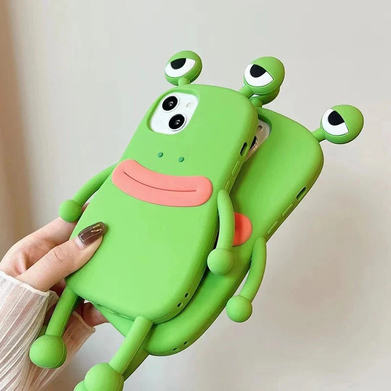 Cartoon Cute Shockproof Bumper Cover for iPhone with 3D frog design