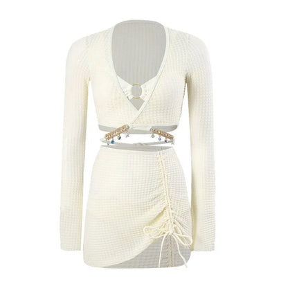 Women's long sleeve two-piece bikini swimsuit set in black or white
