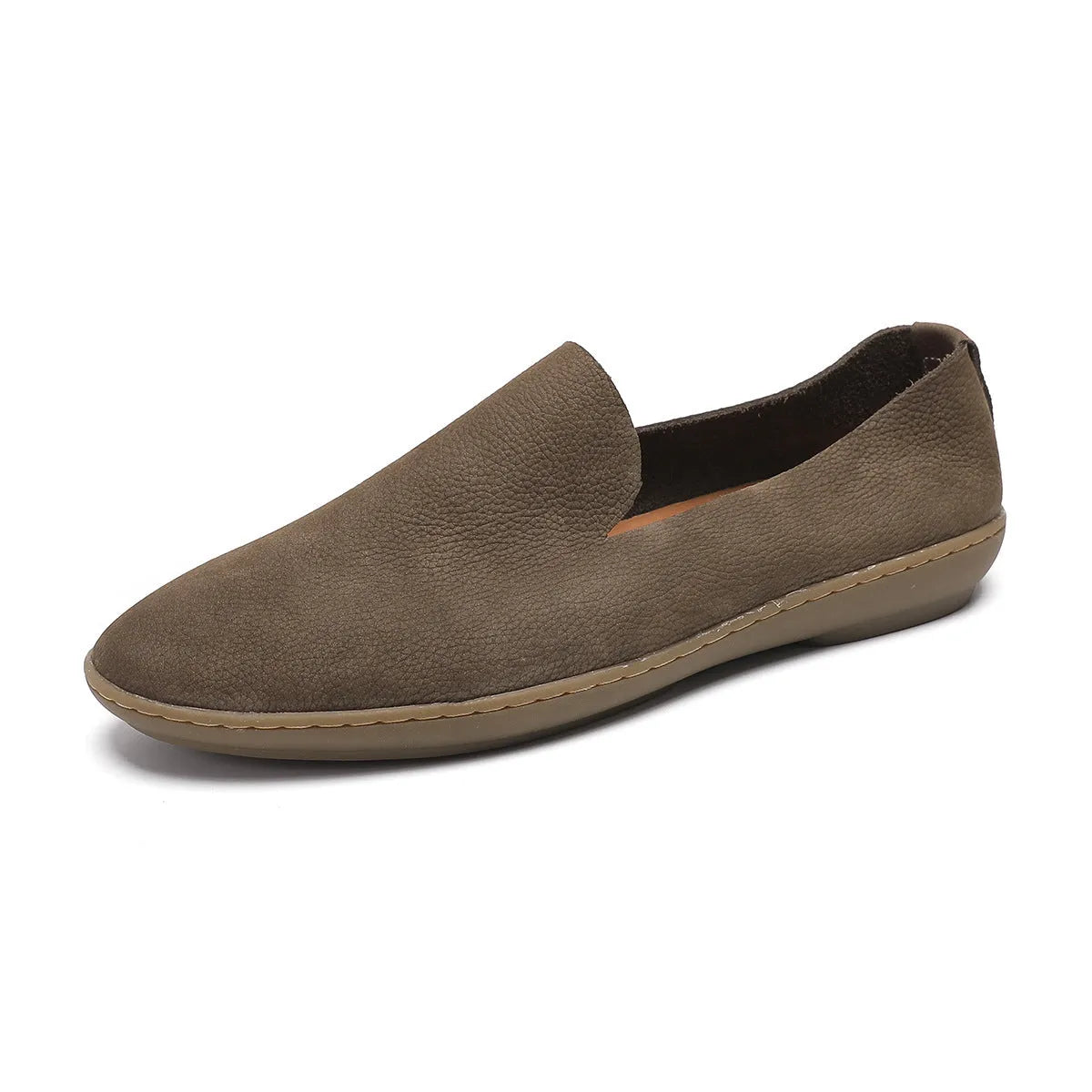 Men's handmade leather casual shoes in khaki colour with low top design and rubber sole