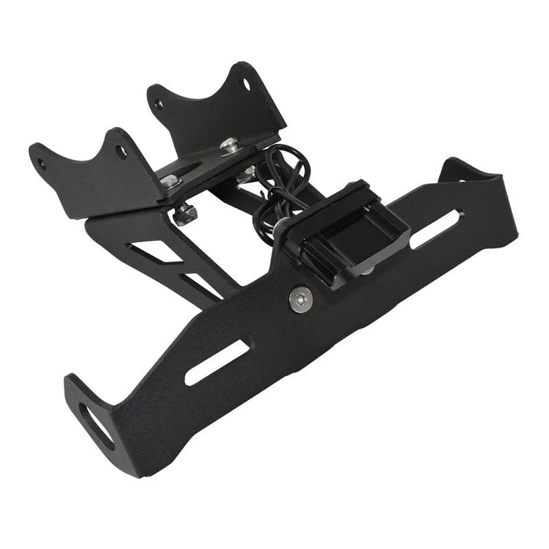 Black aluminium alloy licence plate bracket for Honda motorcycles with laser-cut construction