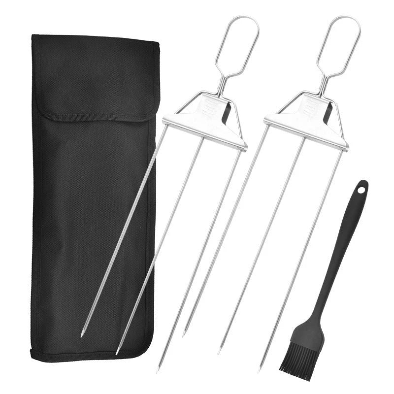 Durable stainless steel barbecue skewers with secure gripping, even cooking, and easy food removal