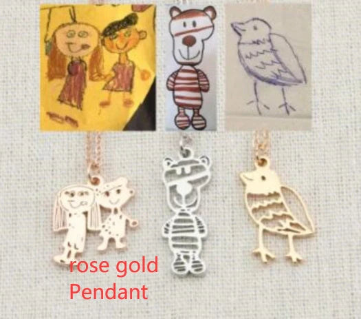 Custom children's artwork necklace with stainless steel chain and titanium steel pendant